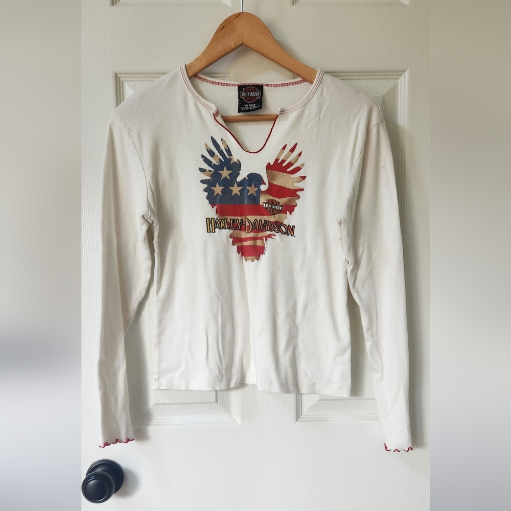 Harley-Davidson Women's White Long Sleeve Top. Size: L